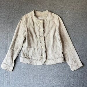 AWAW Junko Shimada Linen Ruffle Blazer Jacket Beige Oatmeal Womens Size XS 9AR
